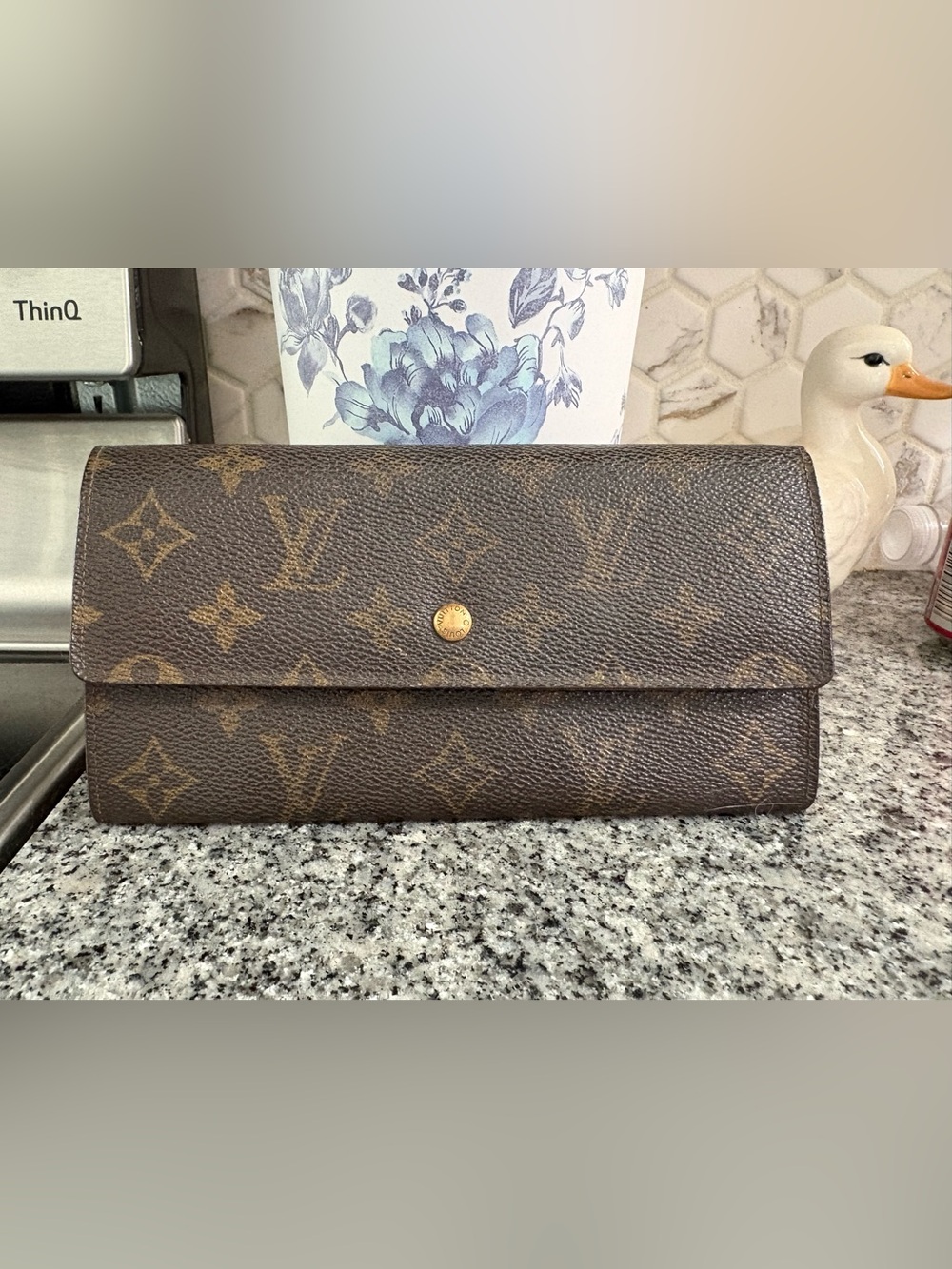 Louis Vuitton Brown Monogram Canvas Fold Wallet with Gold Snap
